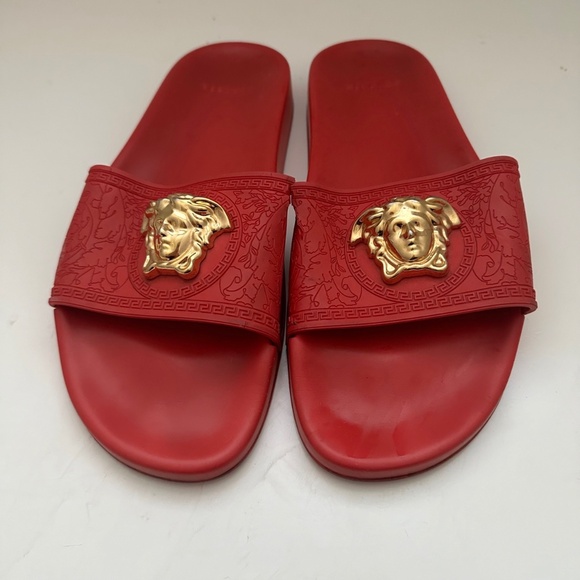 Versace Red Medusa Head Slides Pool Sandals - Picture 1 of 14